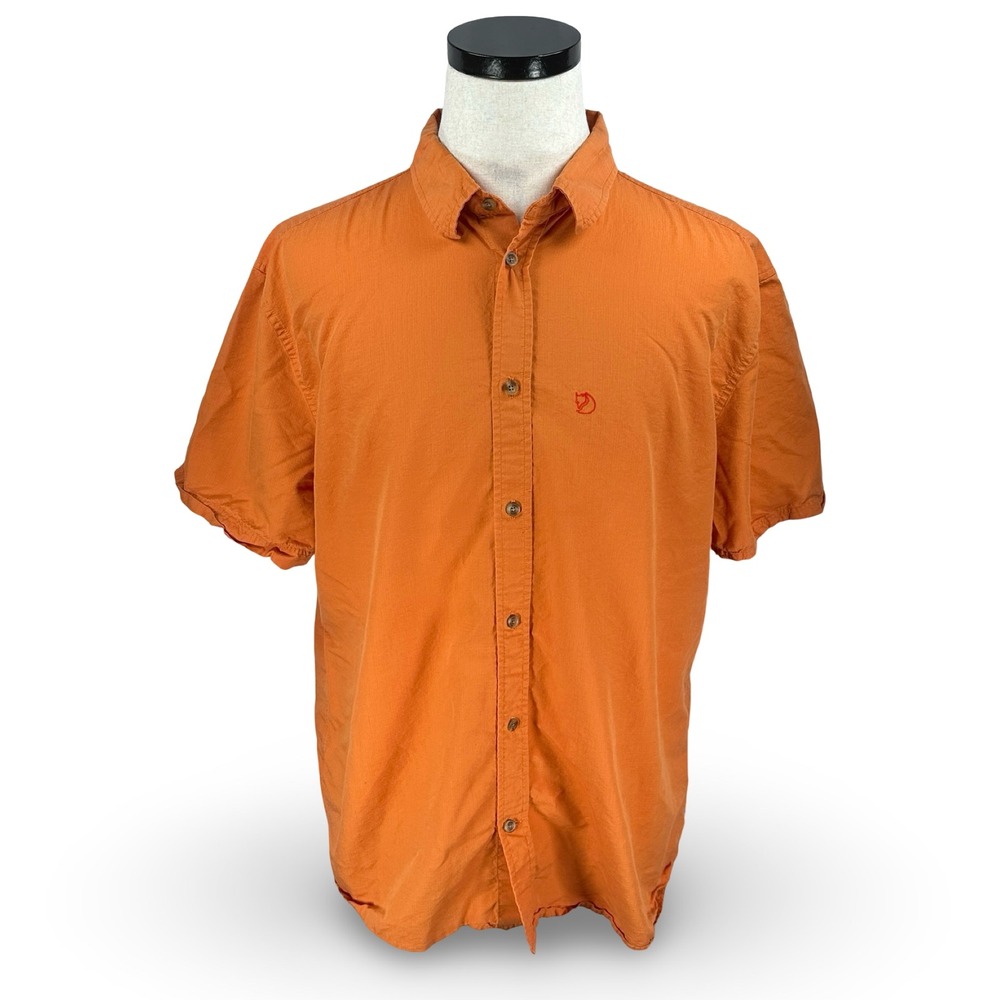 Fjallraven Ovik Lite Shirt SS M Orange Mens XL Comfort Fit Button Up 87038